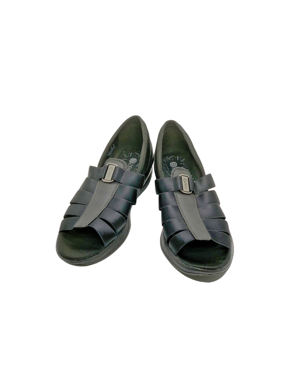 BZees Frenzy Gladiator Wedge Sandals Open Toe Fisherman Size 10M Black